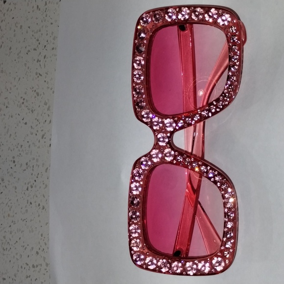 New Oversized Square Bedazzled Sunglasses - PINK (NWOT) - Picture 3 of 6